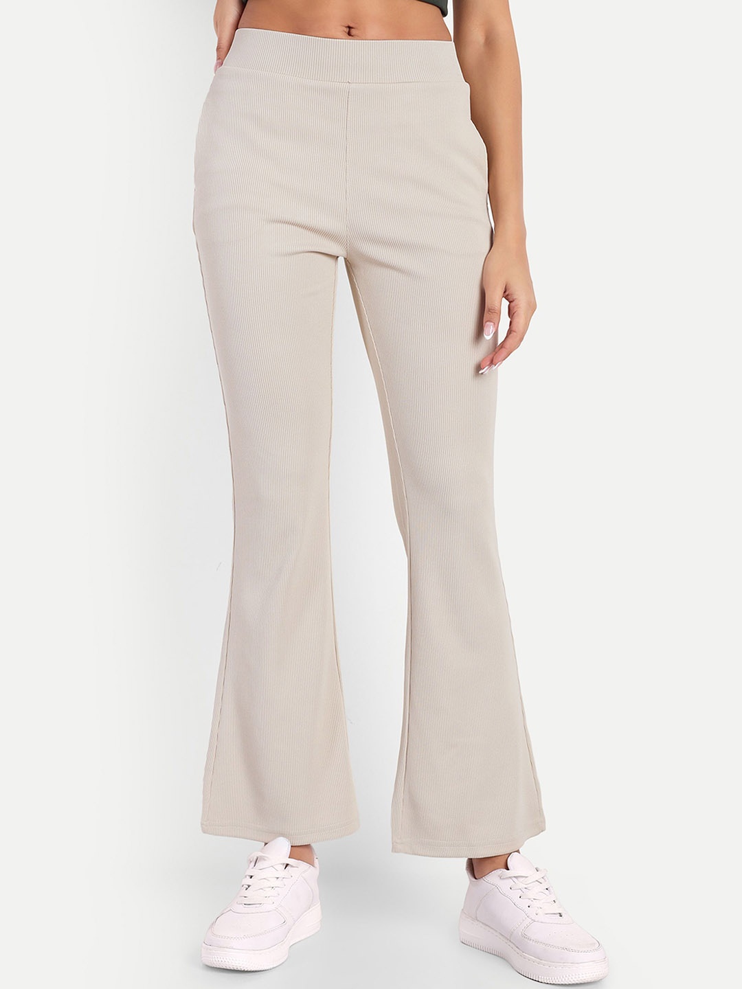 

Next One Women High-Rise Stretchable Flared Bootcut Corduroy Trousers, Beige