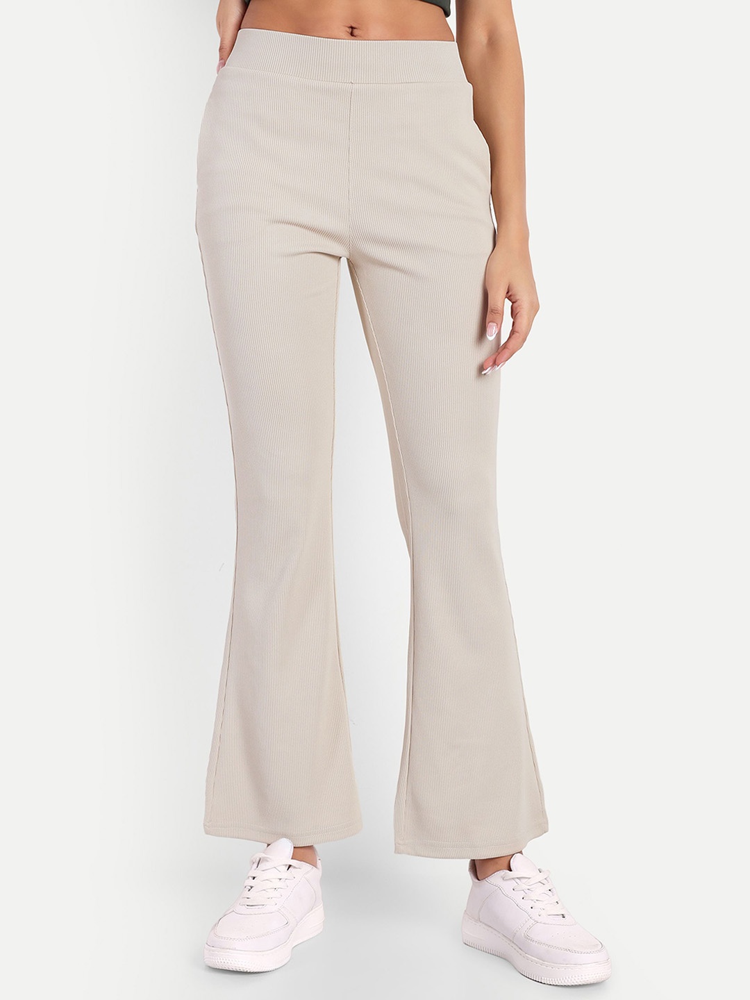 

Next One Women High-Rise Stretchable Flared Bootcut Corduroy Trousers, Beige