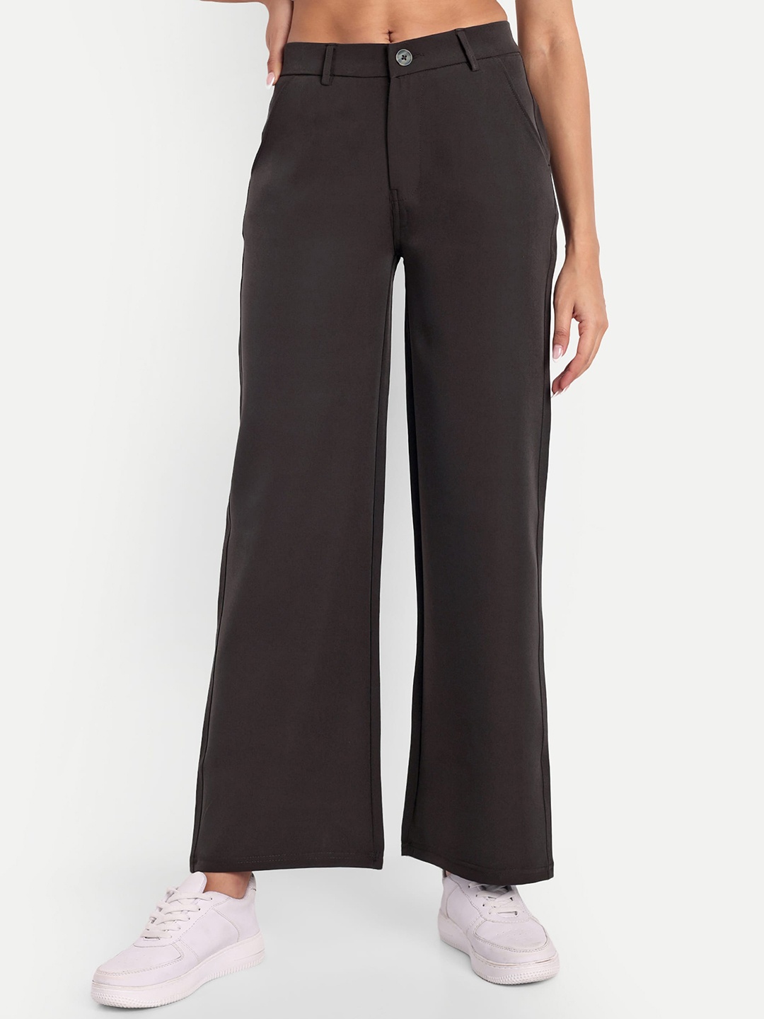 

Next One Women Smart Loose Fit High-Rise Easy Wash Parallel Trousers, Coffee brown