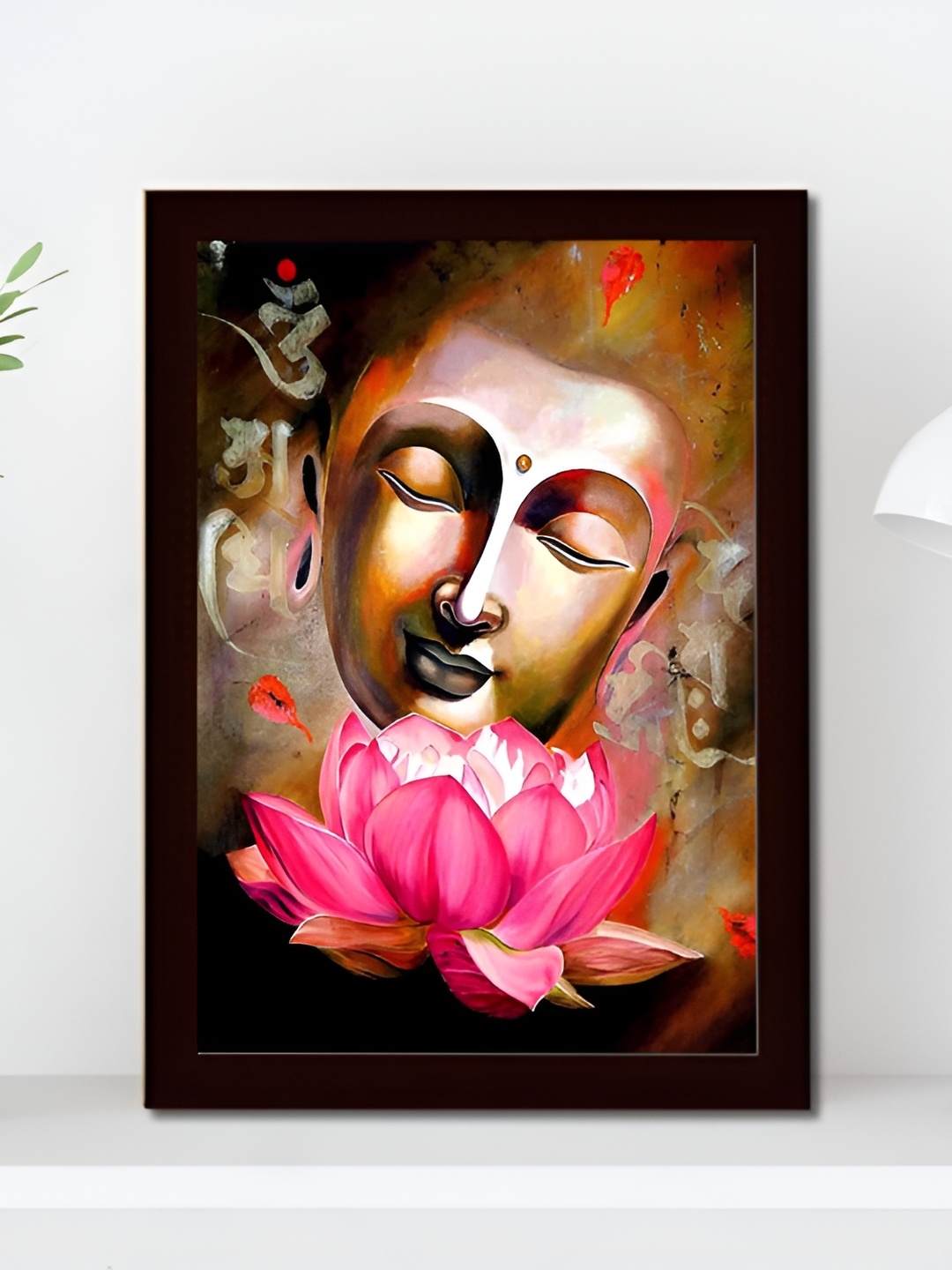 Tamatina Wood Lotus Buddha Religious Wall Paintings, Beige
