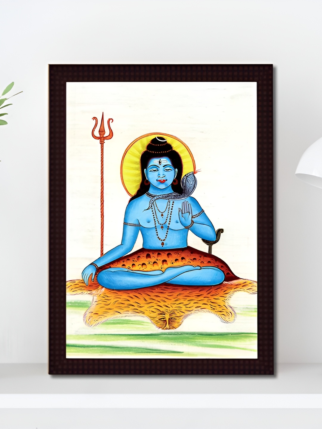 

Tamatina Wood Religious Sadashiva Eternal God Wall Paintings, Blue