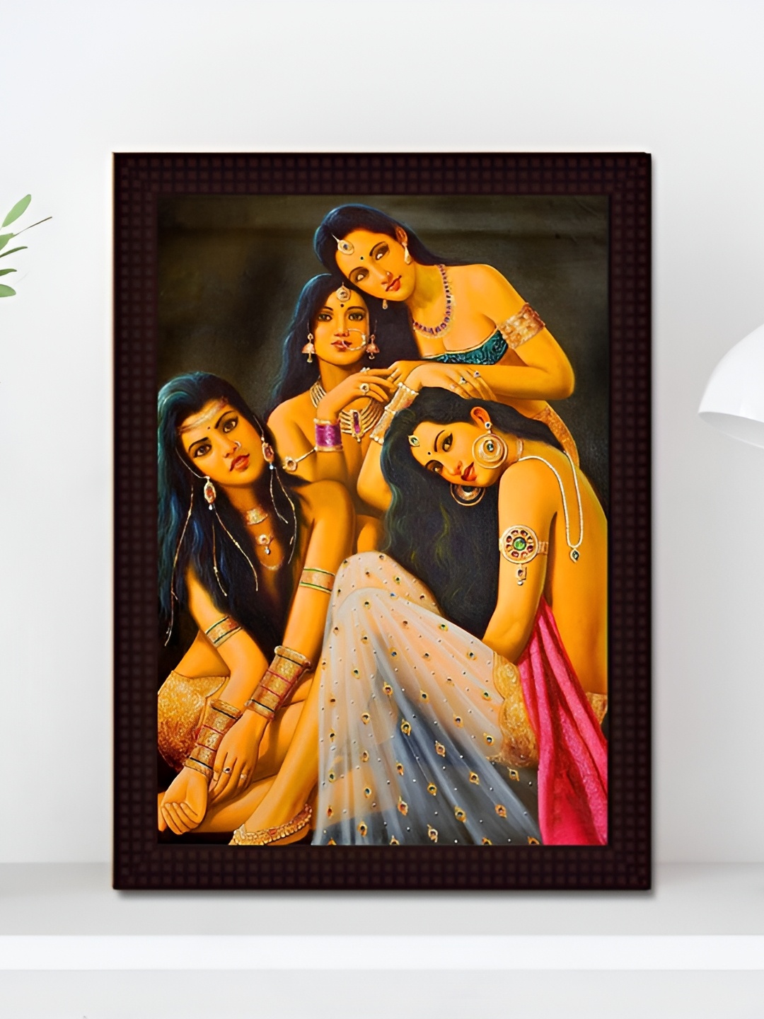 

Tamatina Beige & Black 1 Piece Wood Beautiful Indian Beauties Wall Paintings