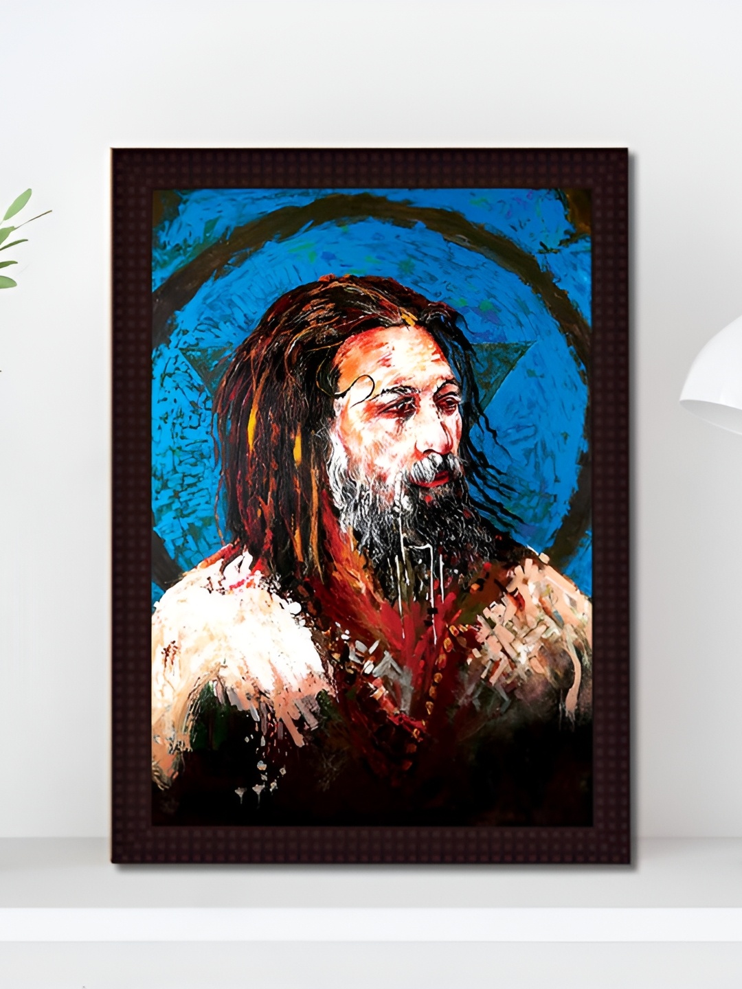 

Tamatina Blue & White 1 Piece Wood Shiva Paramjyoti Religious Wall Paintings