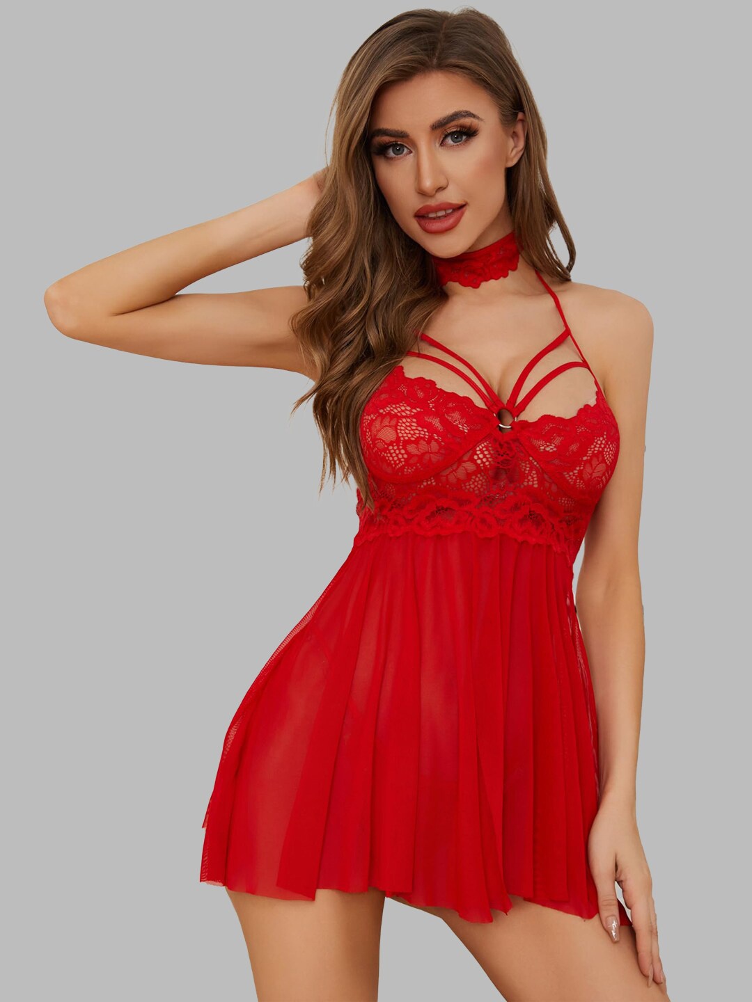 

VAGHBHATT Net Baby Doll, Red