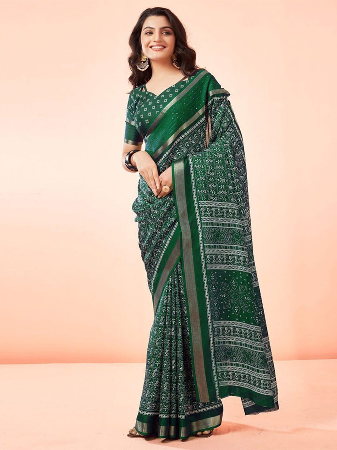 

SANJANA Women SILK Ethnic Motifs Festive Saree, Green