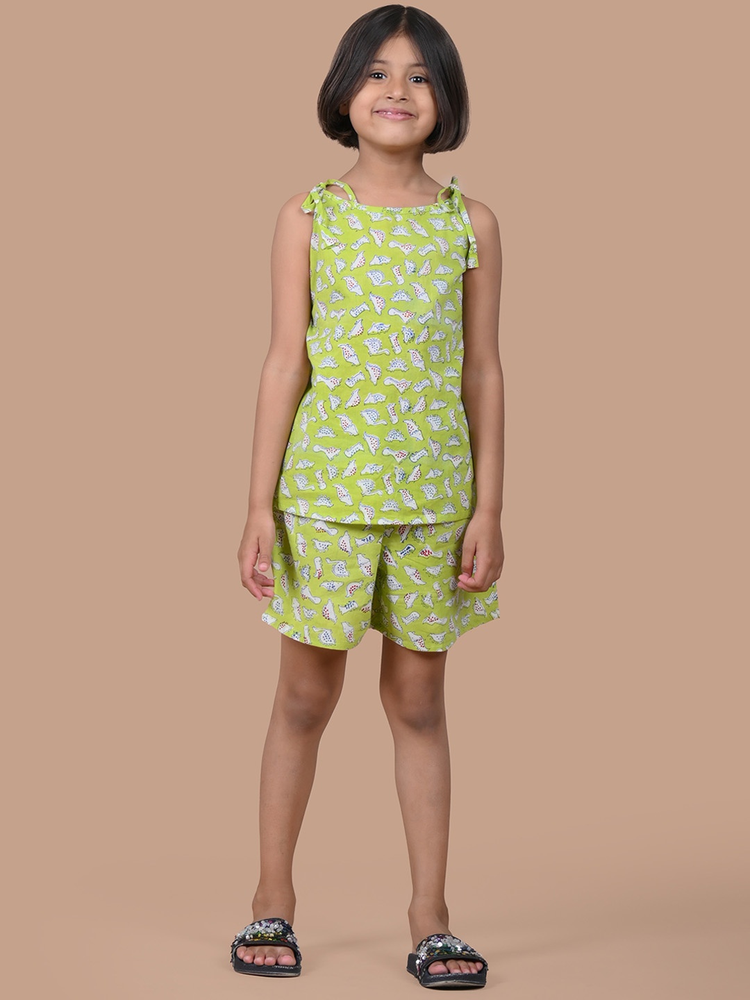 

BAESD Girls Pure Cotton Printed Night suit, Green