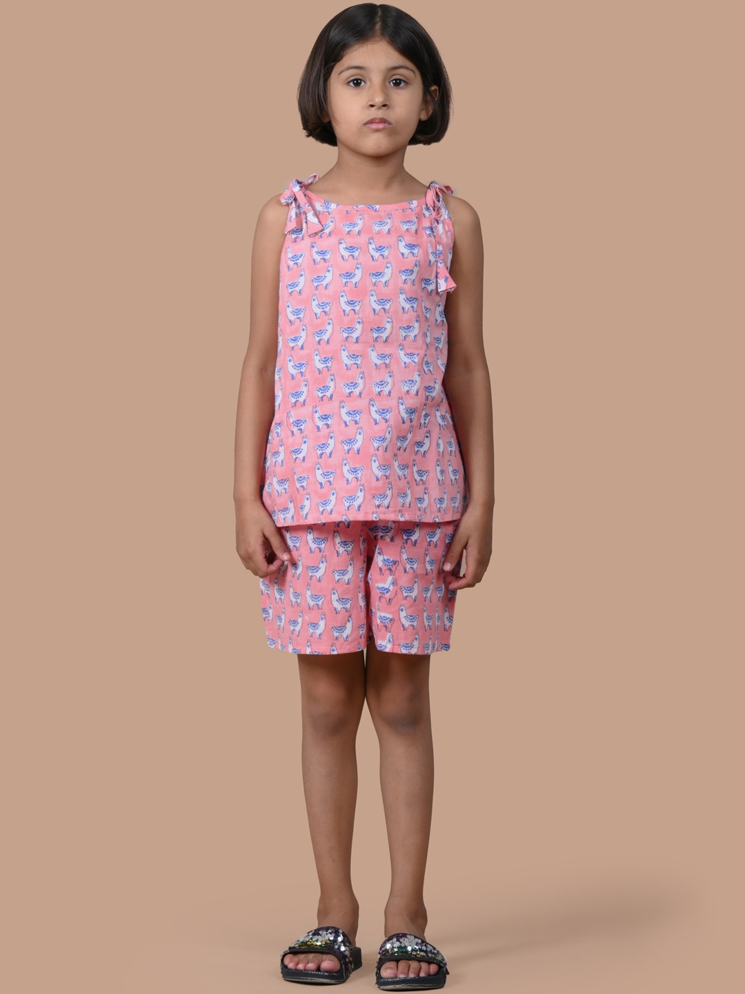

BAESD Girls Pure Cotton Printed Night suit, Pink