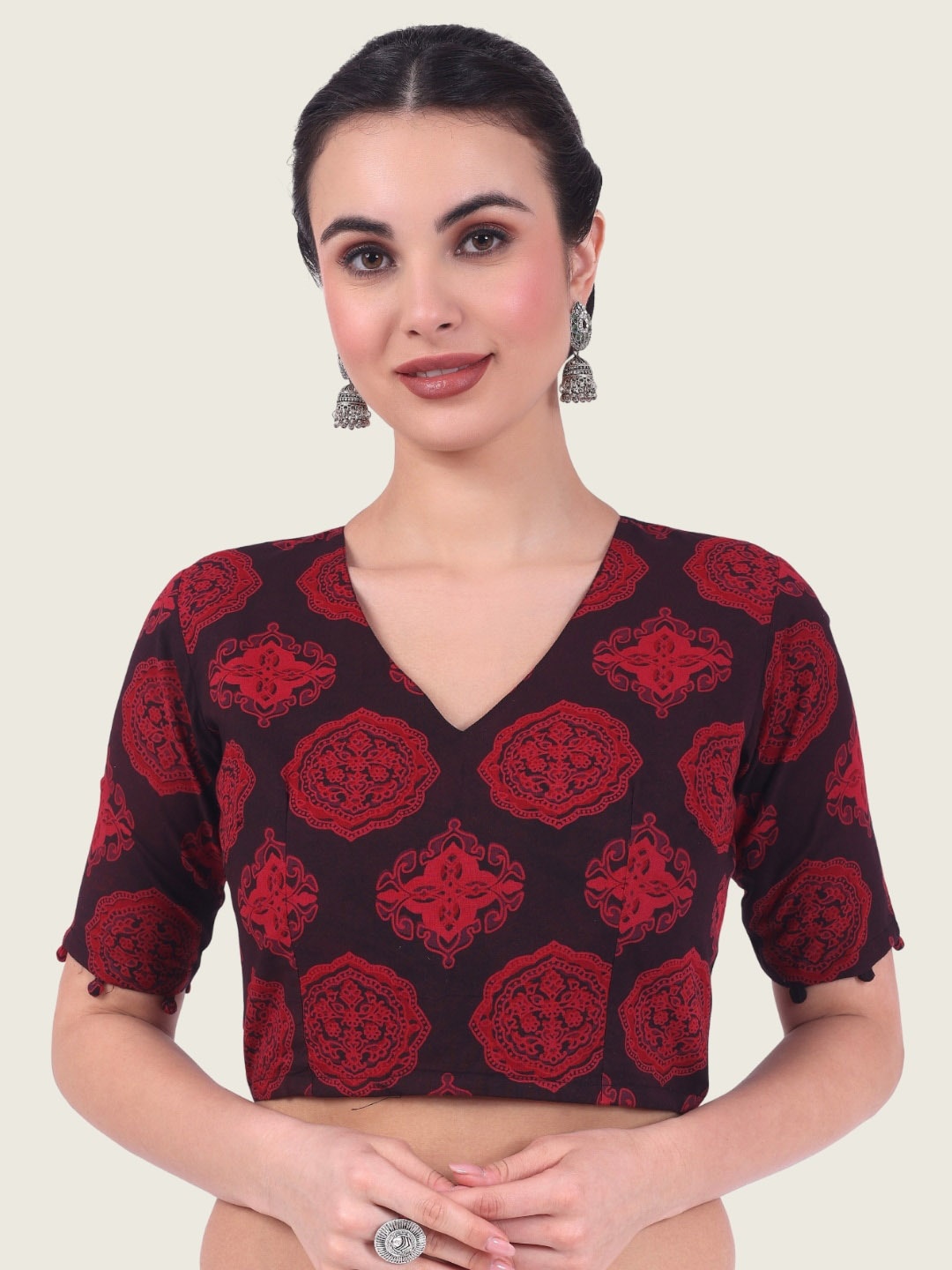 

Studio Shringaar Printed Pure Cotton Saree Blouse, Maroon