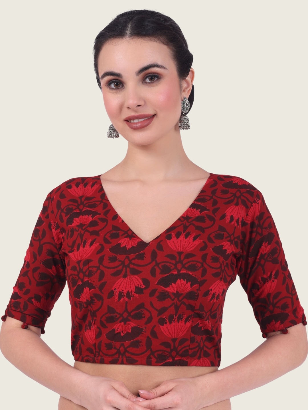 

Studio Shringaar Printed Pure Cotton Saree Blouse, Red