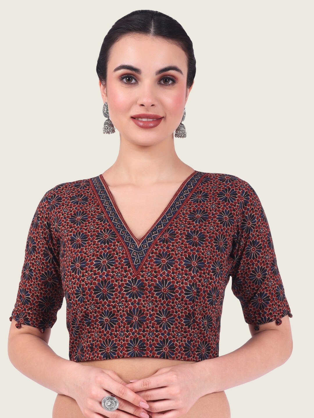 

Studio Shringaar Printed Pure Cotton Saree Blouse, Rust