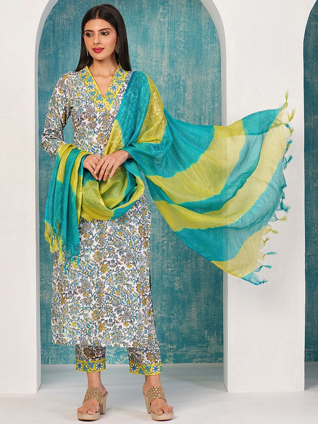 

Anni Designer Ethnic Motifs Printed Straight Kurta With Trousers & Dupatta, Yellow