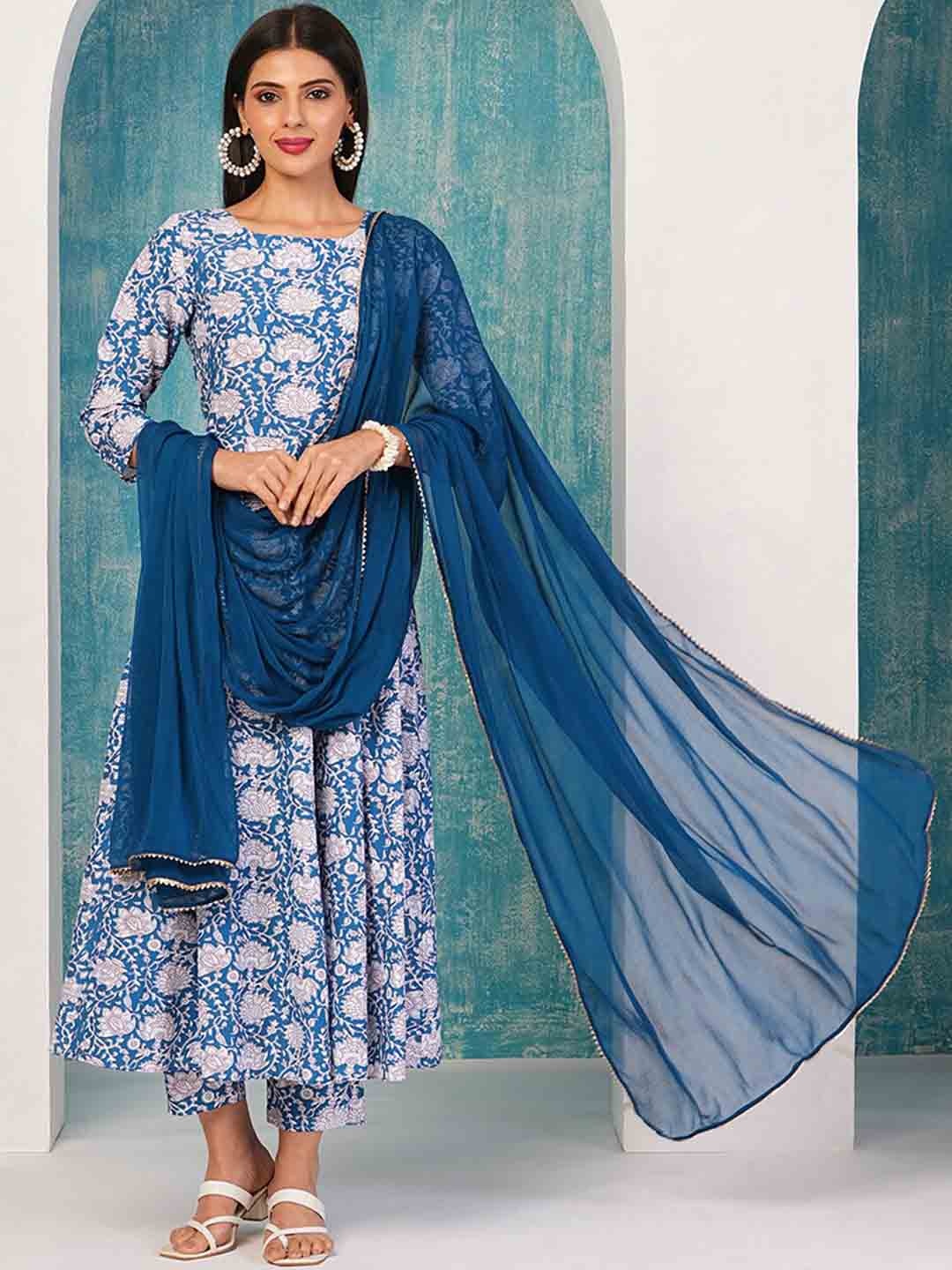 

Anni Designer Ethnic Motifs Printed Gotta Patti Straight Kurta with Trousers & Dupatta, Blue