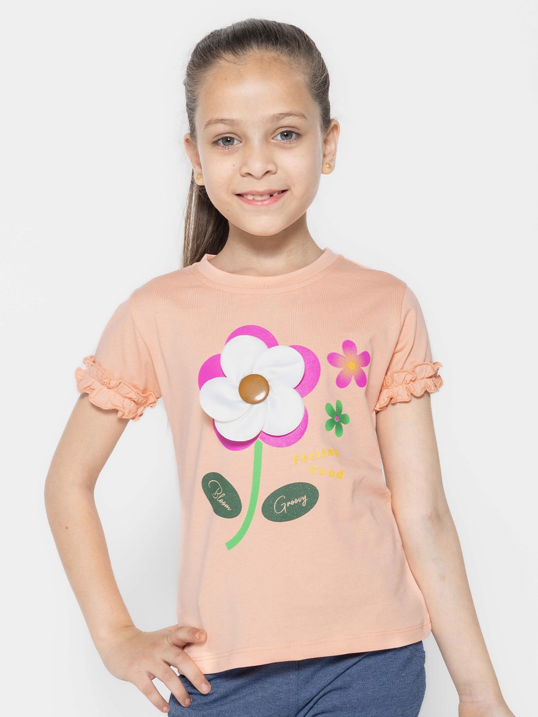 

PAMPOLINA Print Cotton Top, Peach