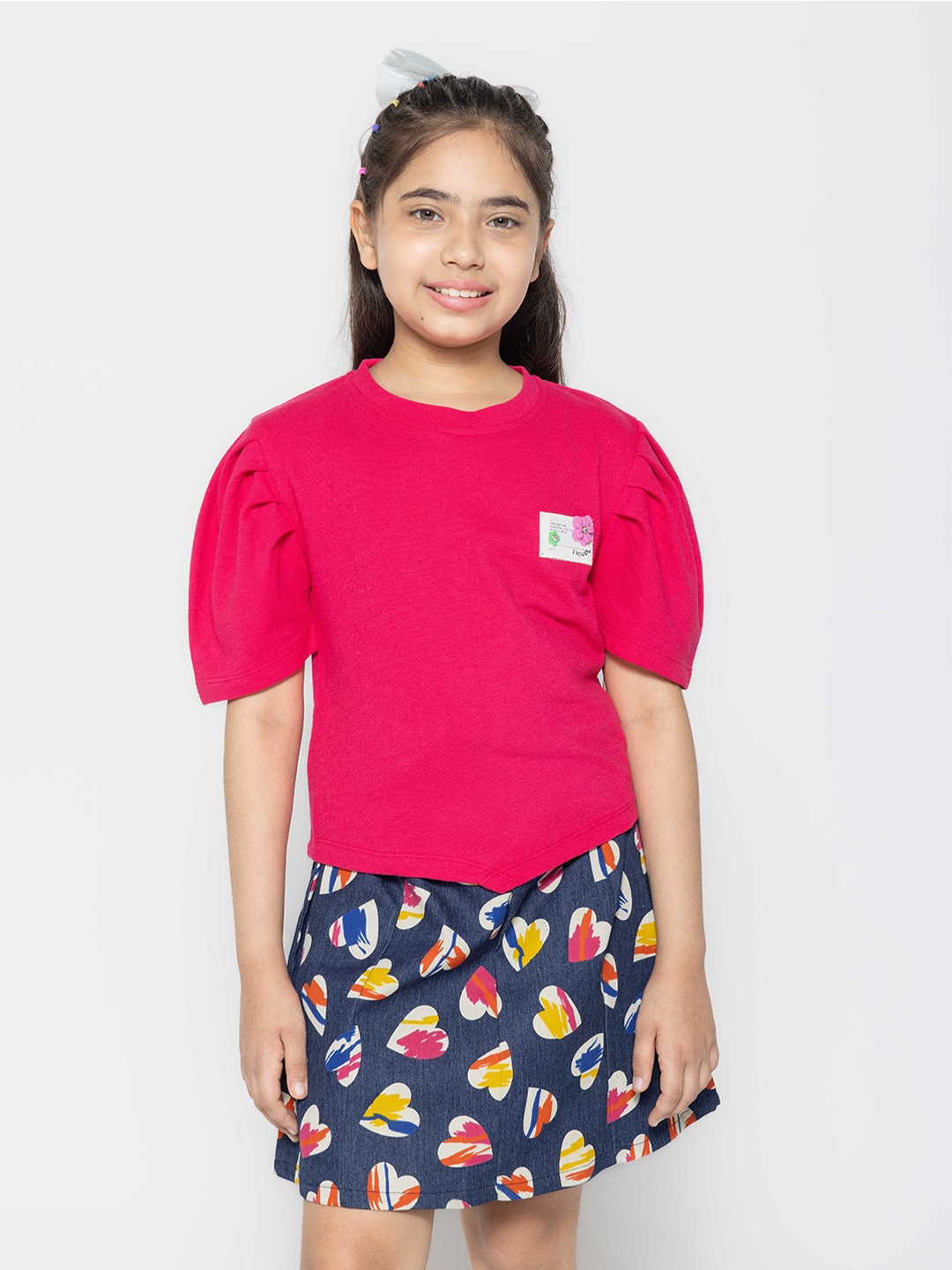 

PAMPOLINA Flared Sleeve Cotton Top, Magenta