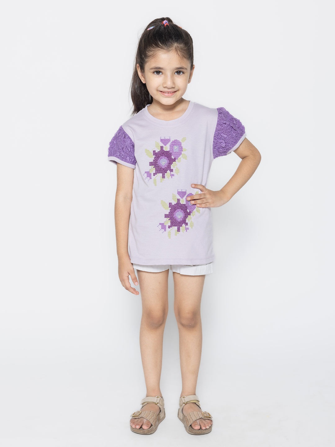 

PAMPOLINA Floral Printed Cotton Top, Lavender