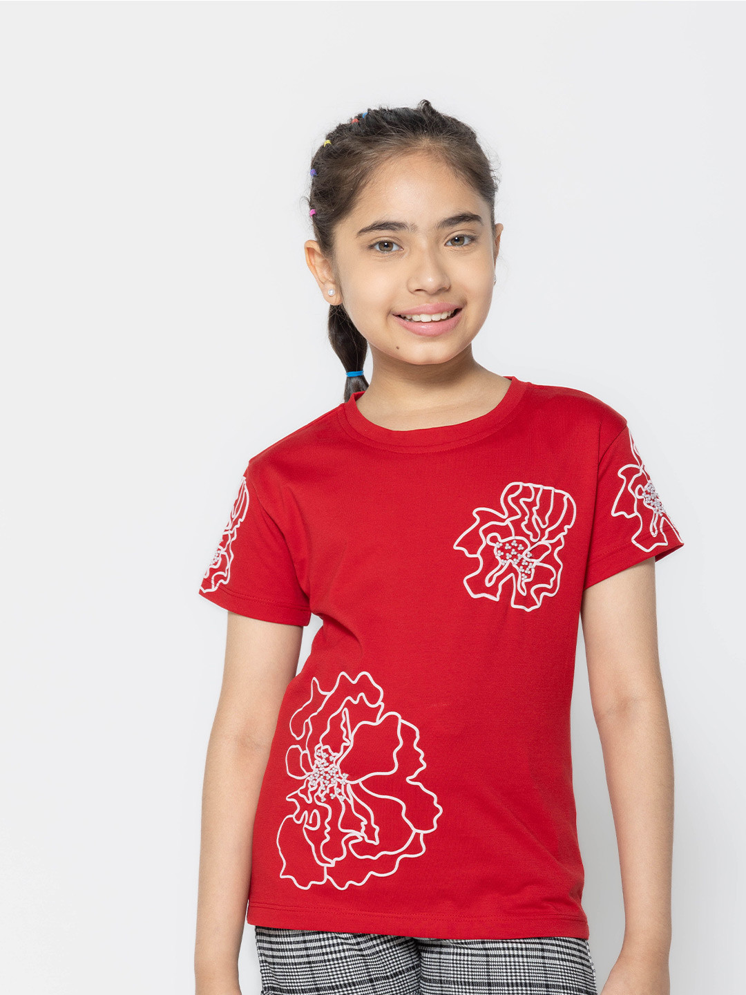 

PAMPOLINA Girls Graphic Printed Half Sleeve Round Neck Cotton Top, Red