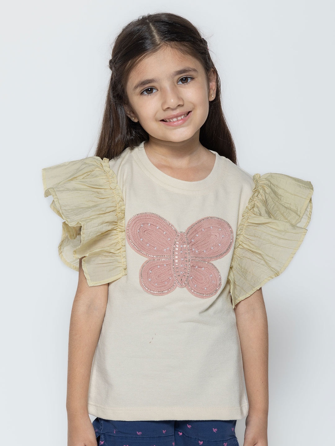 

PAMPOLINA Flutter Sleeve Cotton Top, Off white