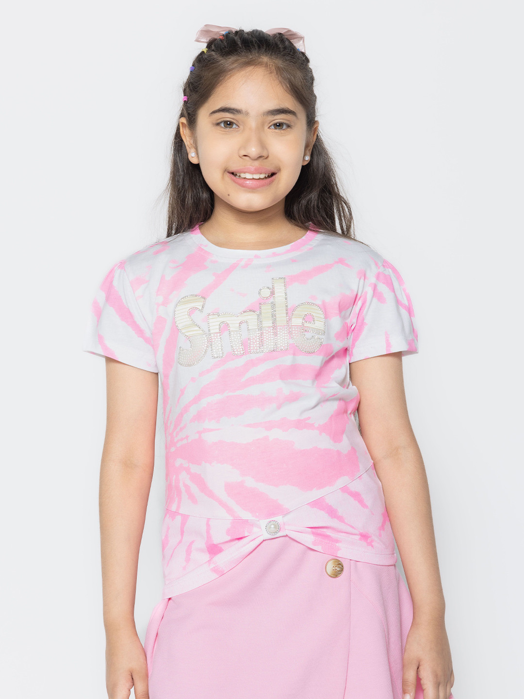 

PAMPOLINA Girls Typography Printed Half Sleeve Round Neck Cotton Top, Pink