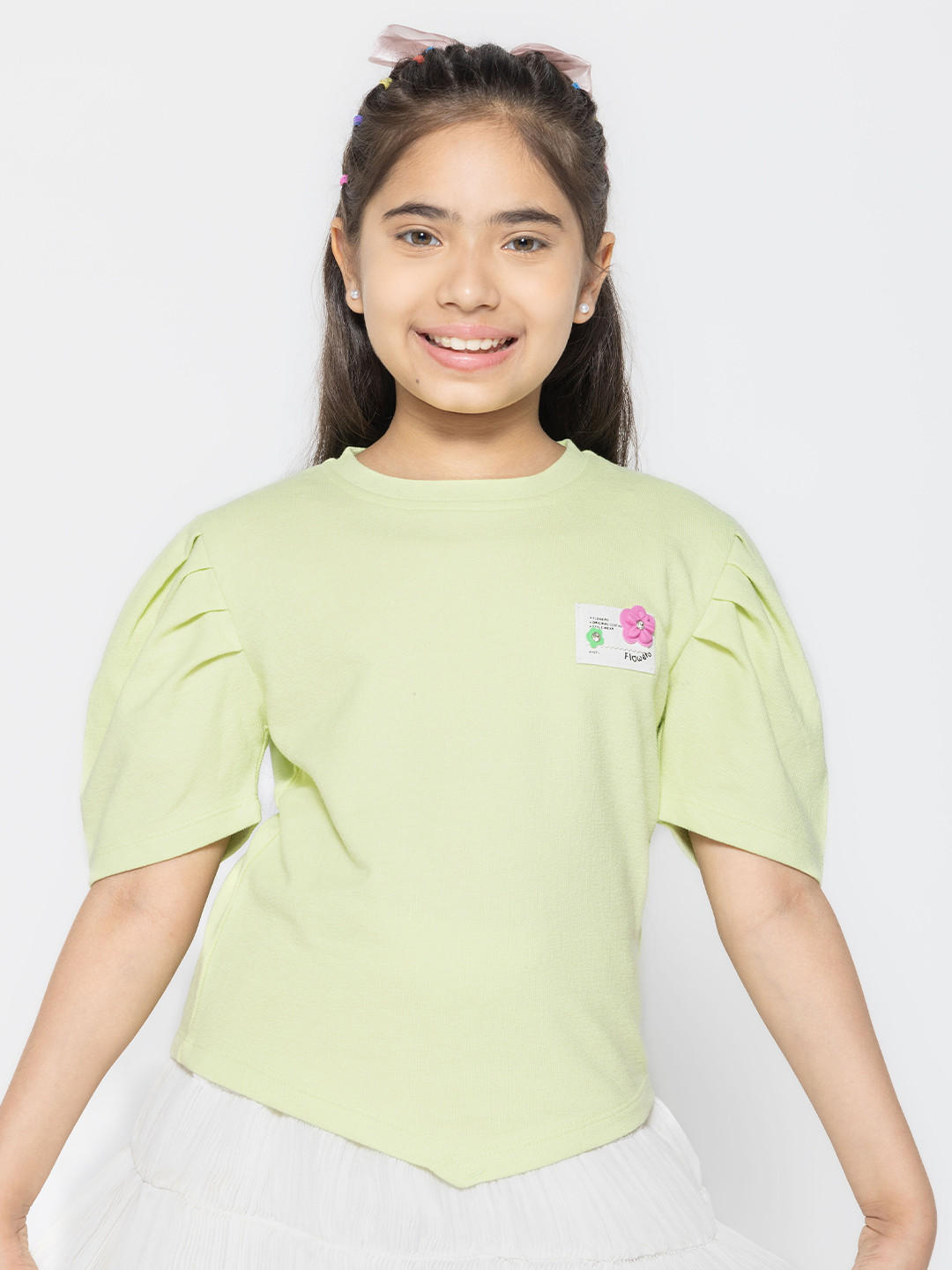 

PAMPOLINA Puff Sleeve Cotton Top, Green