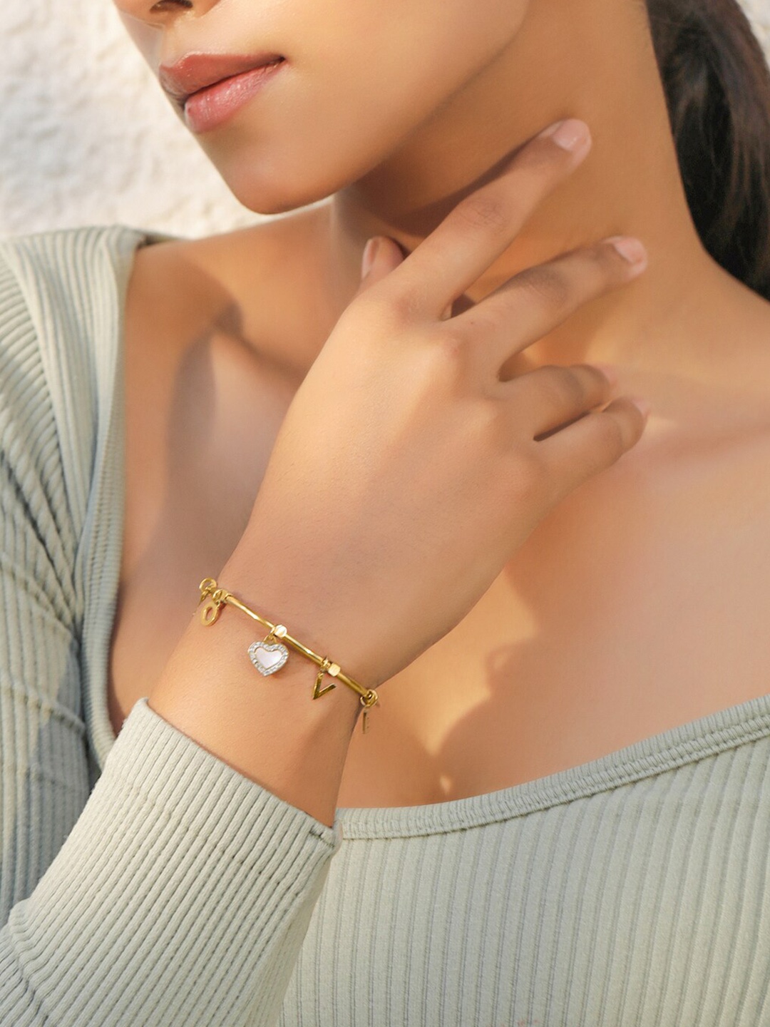 

Rubans Voguish Women 18K Gold Plated Stainless Steel Waterproof CZ Stone Cuff Bracelet