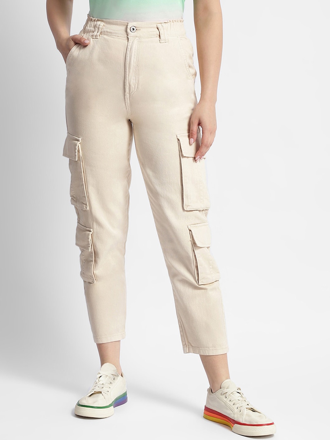 

Madame Women Pure Cotton Cargo Track Pants, Off white