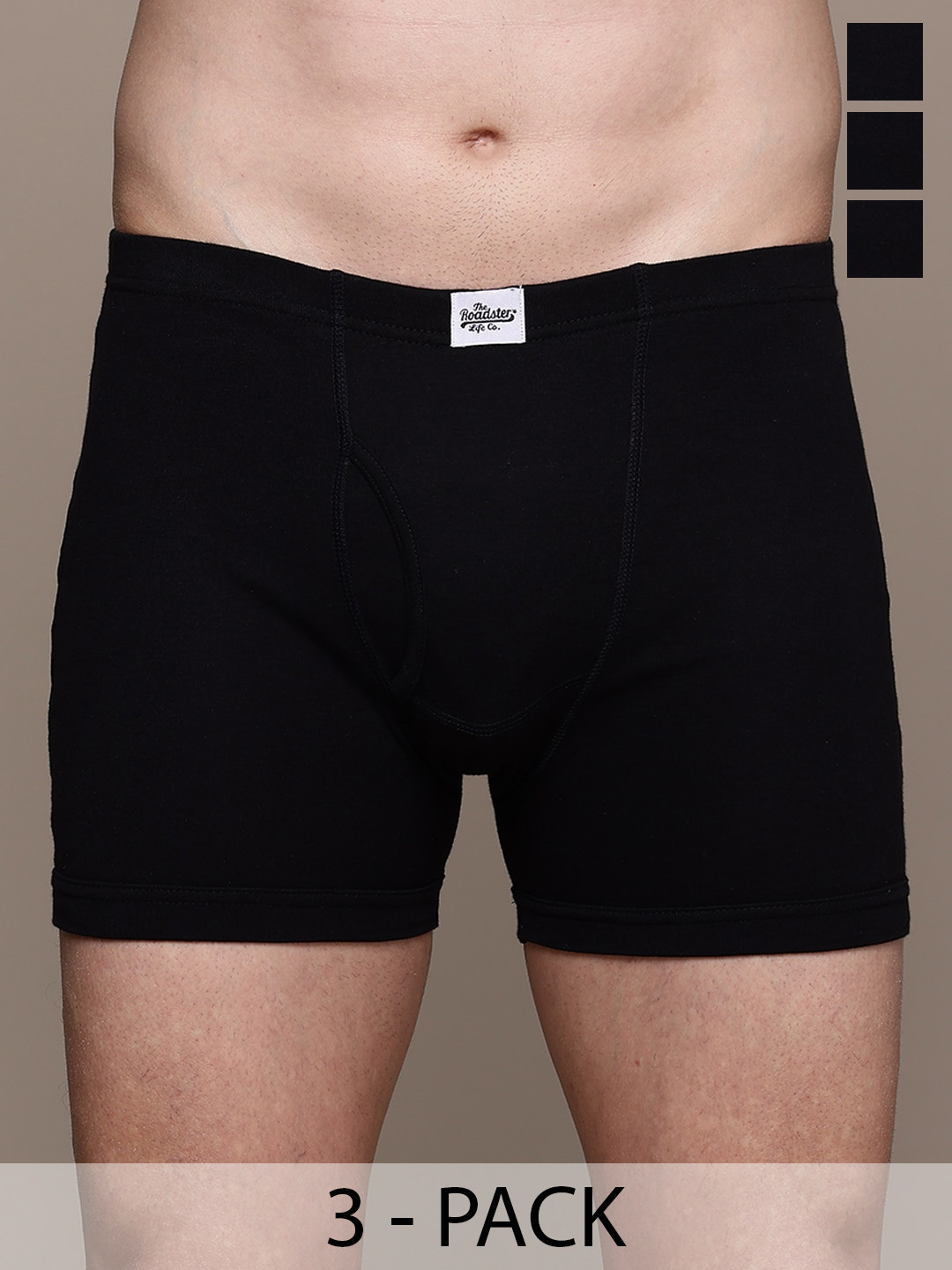 

The Roadster Lifestyle Co Pack of 3 Pure Cotton Inner Elastic Trunks RTIE-1004-BK-3, Black