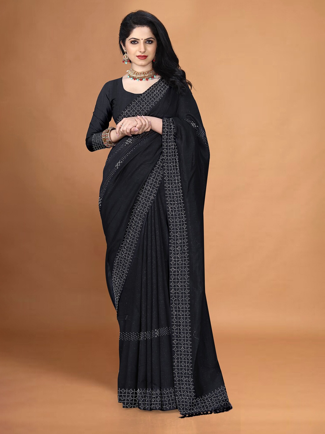 

Sanwariya Silk Embellished Beads and Stones Chanderi Saree, Black