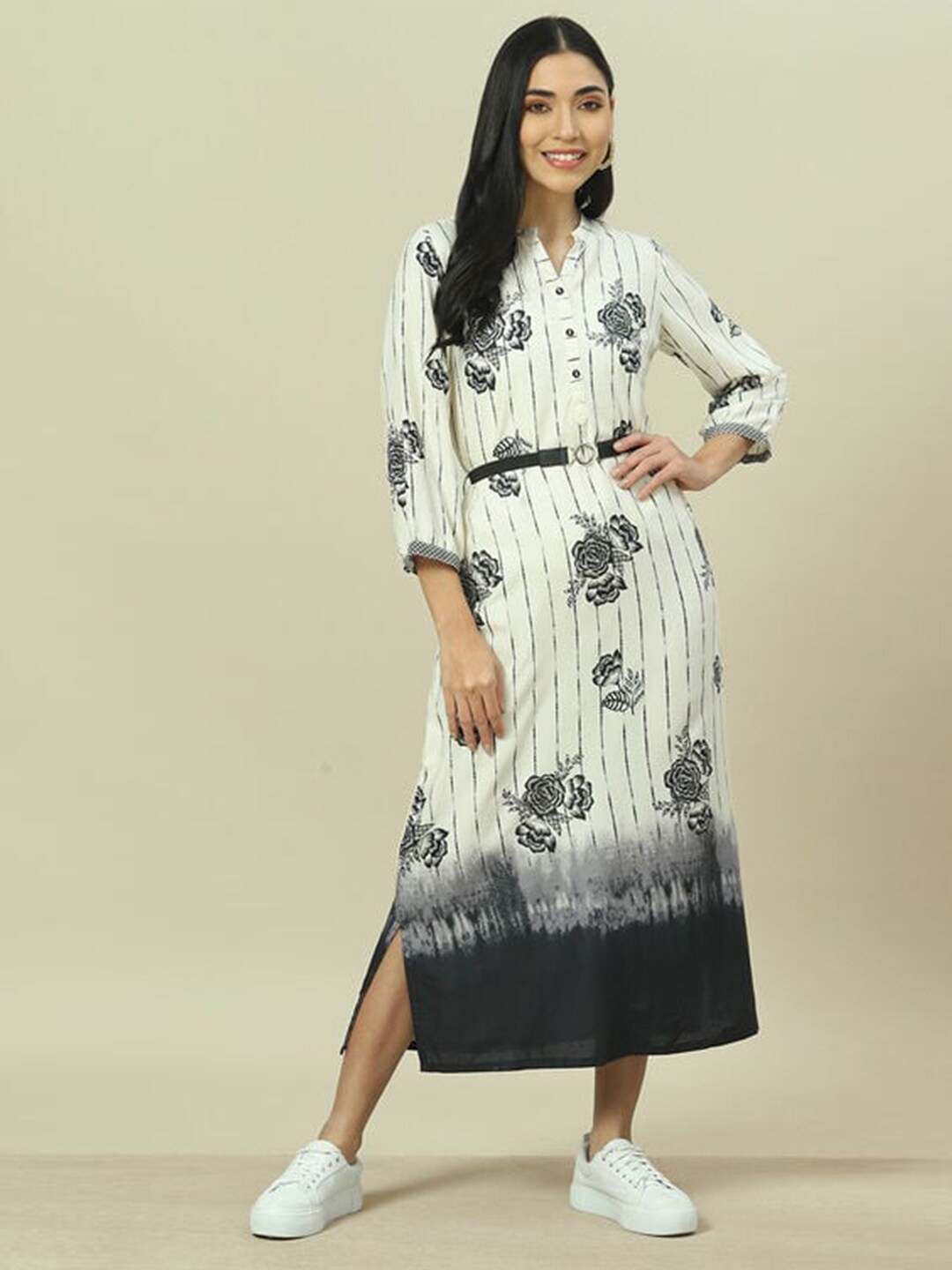 

Rangriti Floral Printed A-Line Midi Dress, Off white