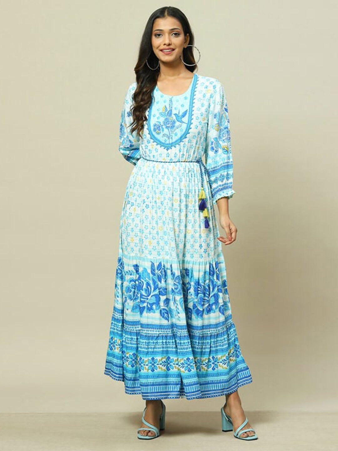 

Rangriti Ethnic Motifs Print Maxi Dress, Blue