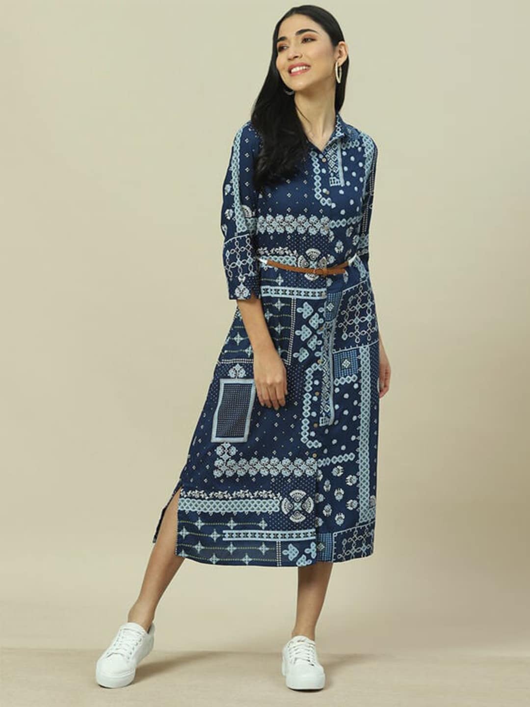 

Rangriti Ethnic Motifs Printed A-Line Midi Dress, Blue