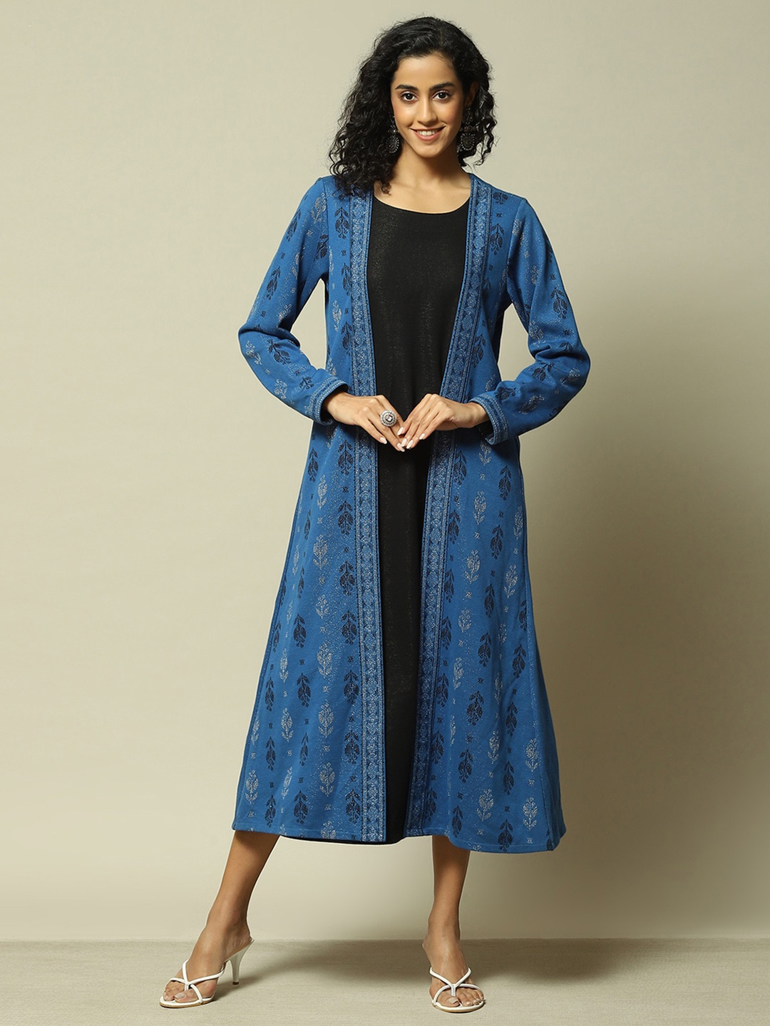 

Rangriti Printed Round Neck A-Line Midi Dress, Blue