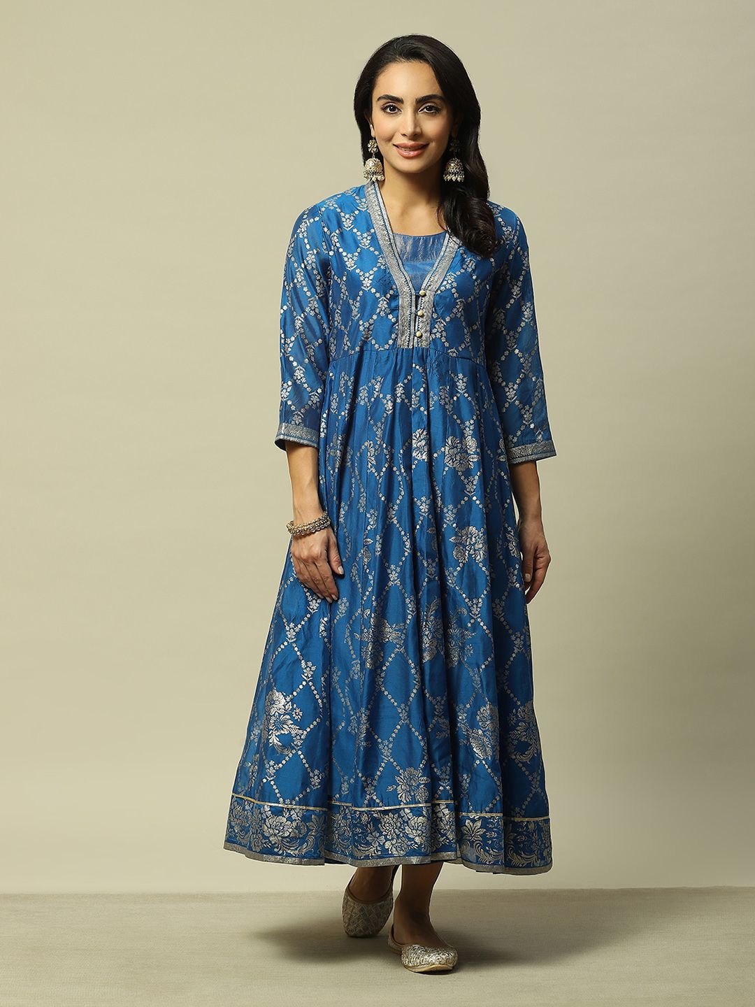 

Rangriti Ethnic Motifs Printed Maxi Dress, Blue