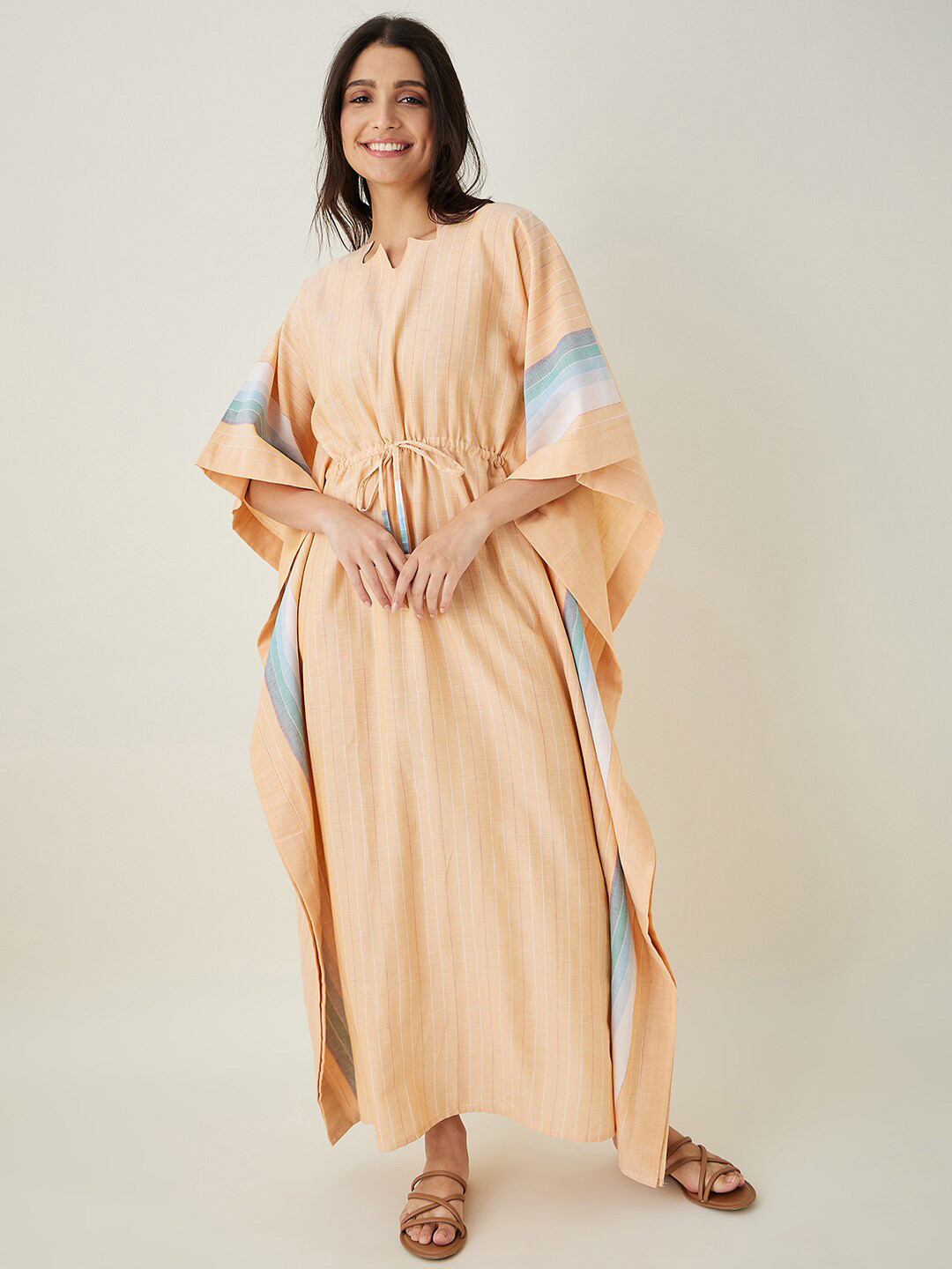 

The Kaftan Company Striped Maxi Nightdress, Beige