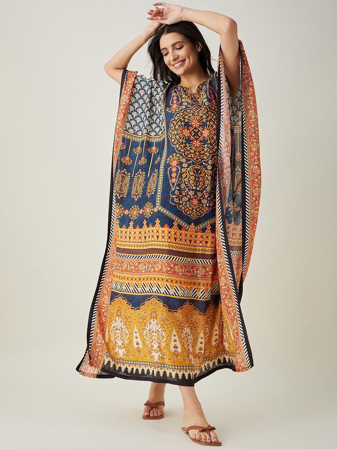 

The Kaftan Company Printed Maxi Kaftan Nightdress, Blue