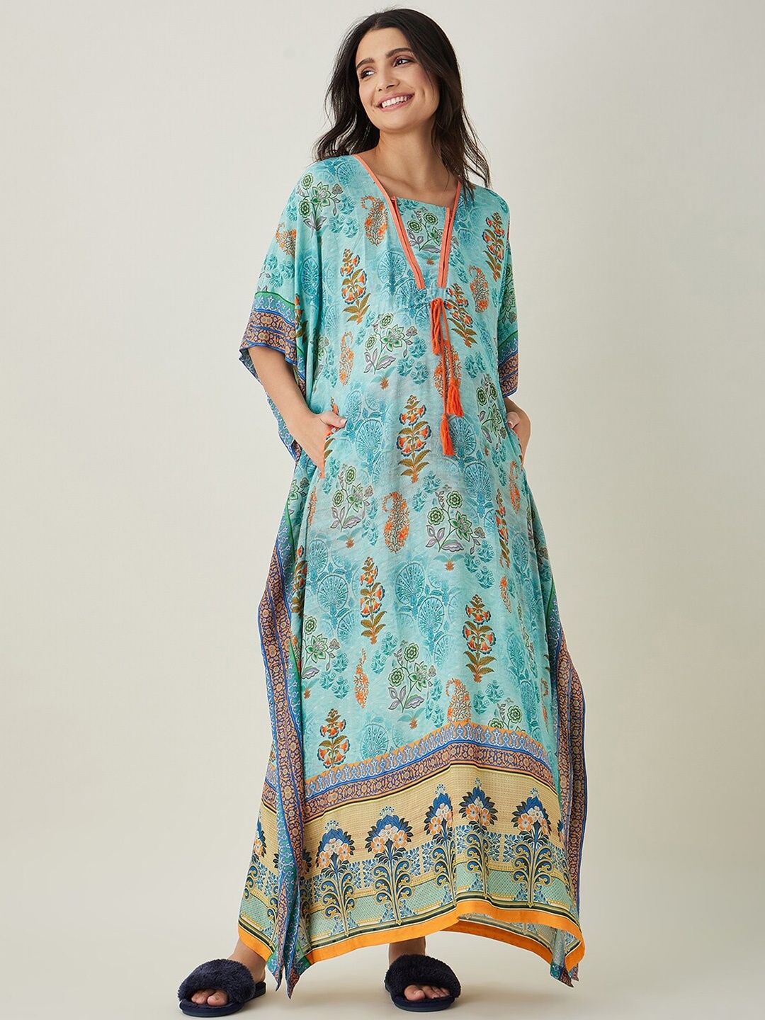 

The Kaftan Company Printed Maxi Nightdress, Blue