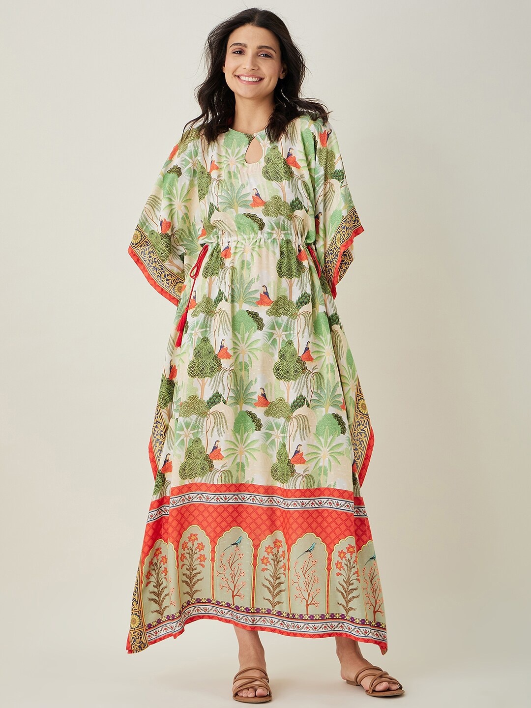 

The Kaftan Company Printed Maxi Nightdress, Green