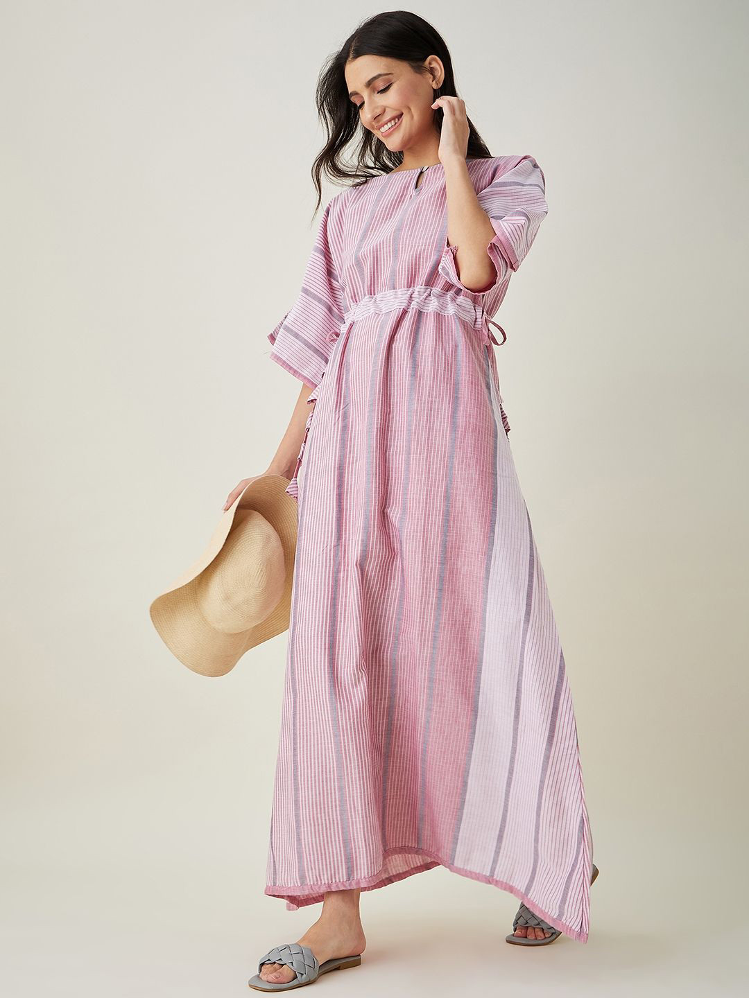 

The Kaftan Company Striped Maxi Nightdress, Pink