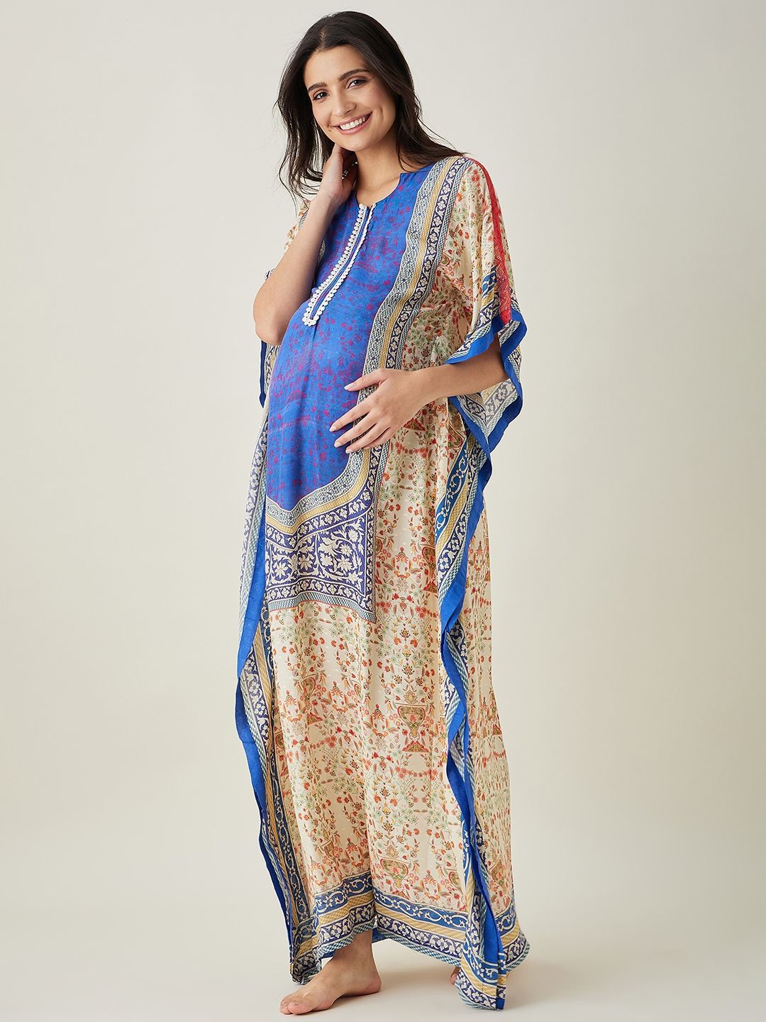 

The Kaftan Company Ethnic Motifs Printed Maxi Maternity Kaftan Nightdress, Blue