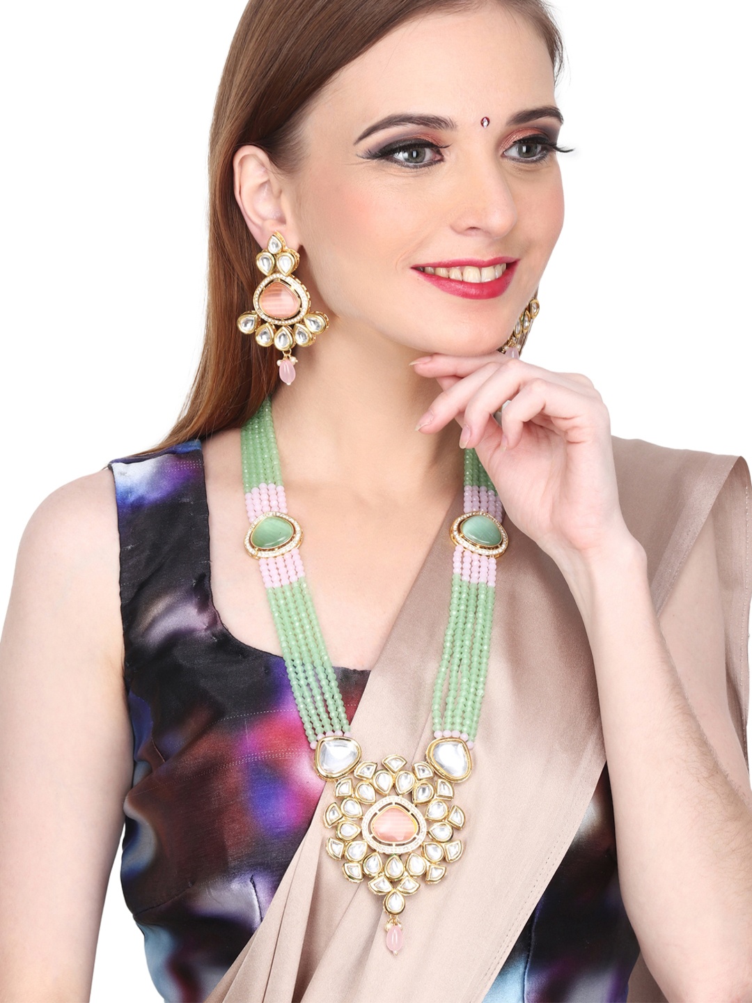 

Anvik Gold-Plated Kundan-Studded & Beaded Necklace & Earrings