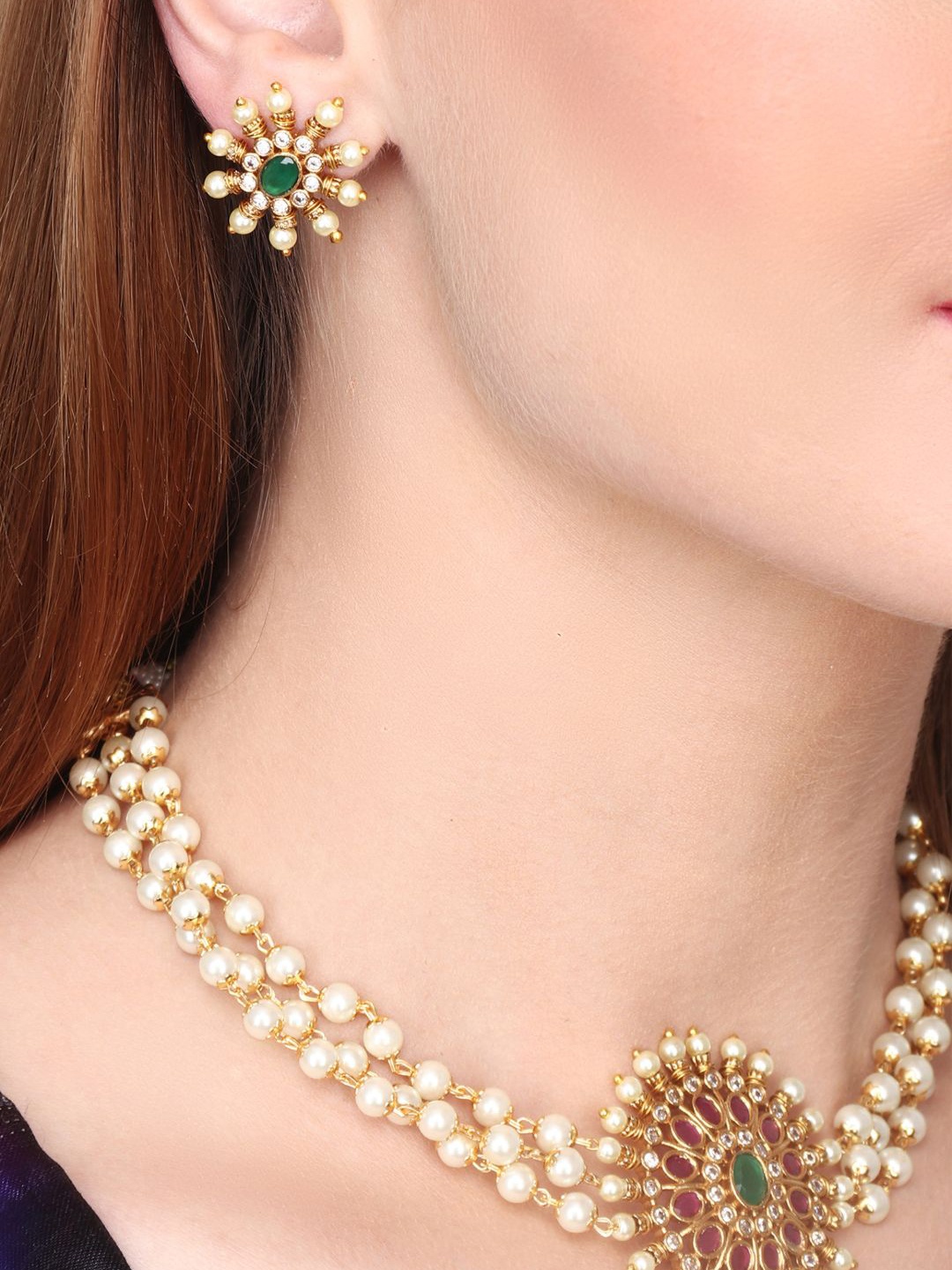 

Anvik Gold-Plated American Diamond-Studded Jewellery Set