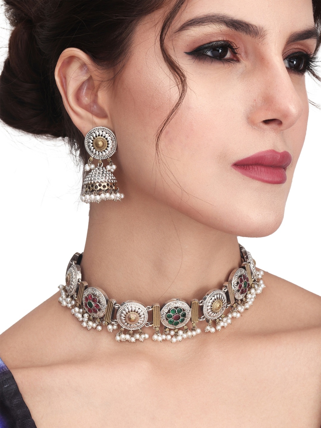 

Anvik Gold Plated AD Studded & Beaded Jewellery Set