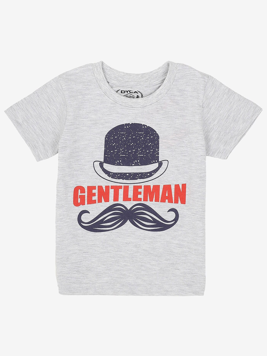 DYCA Boys Typography Printed Applique T-shirt, Grey melange