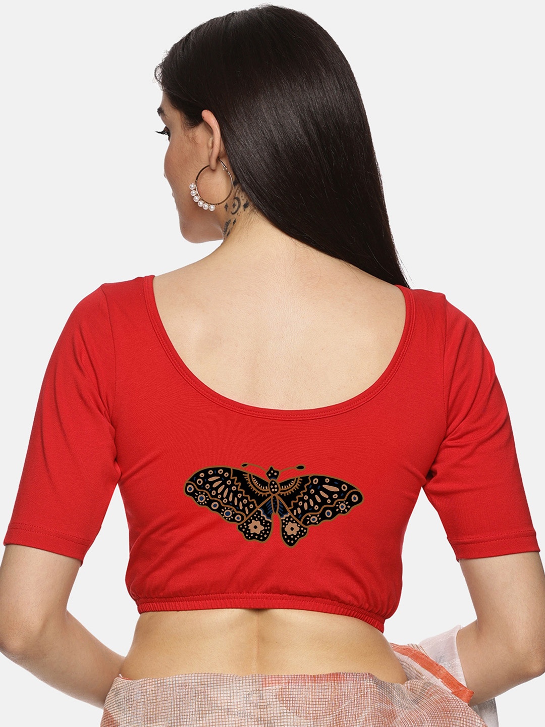 

NOT YET by us Women Printed Round Neck Saree Blouse, Red