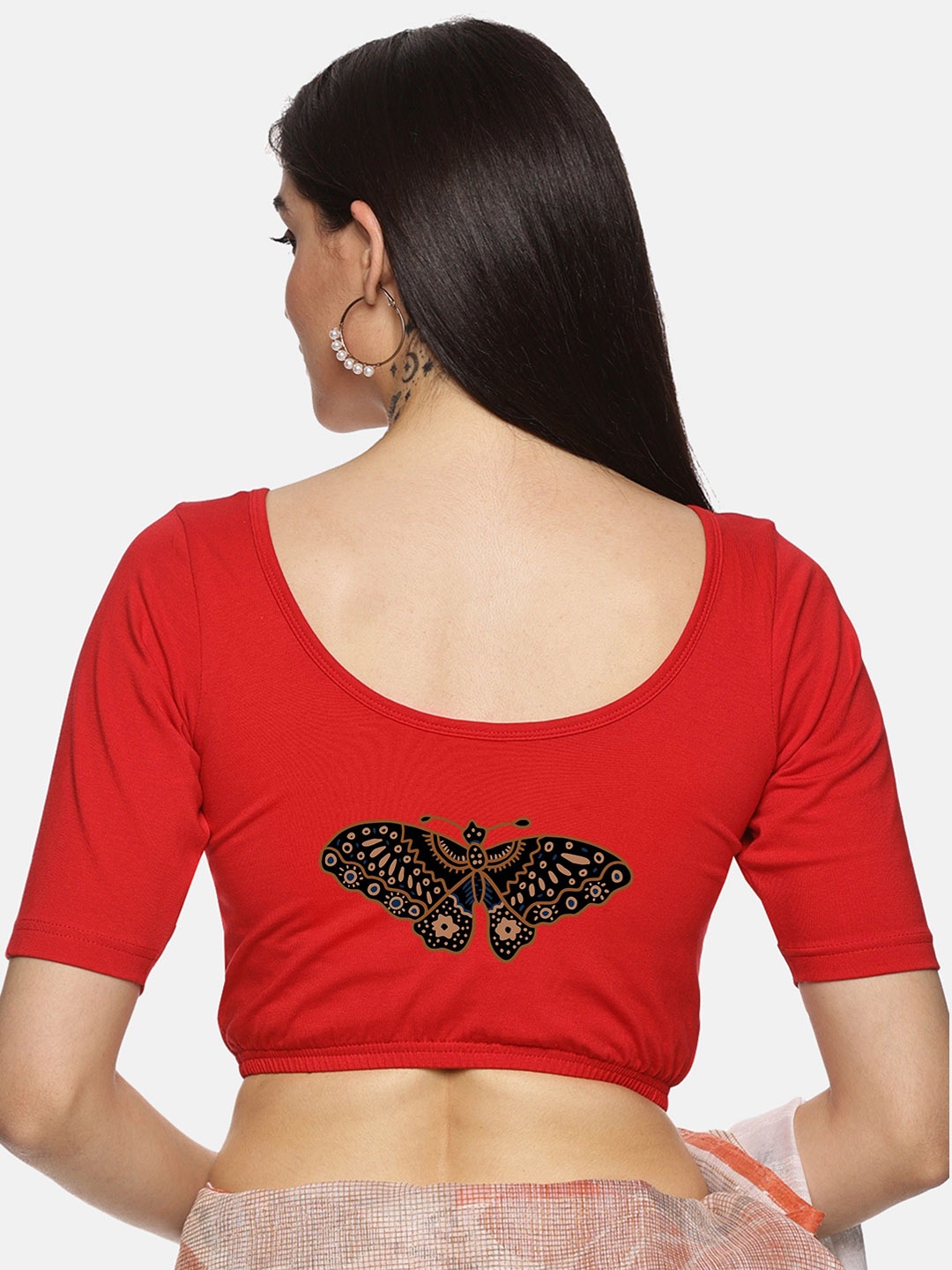 

NOT YET by us Women Printed Round Neck Saree Blouse, Red