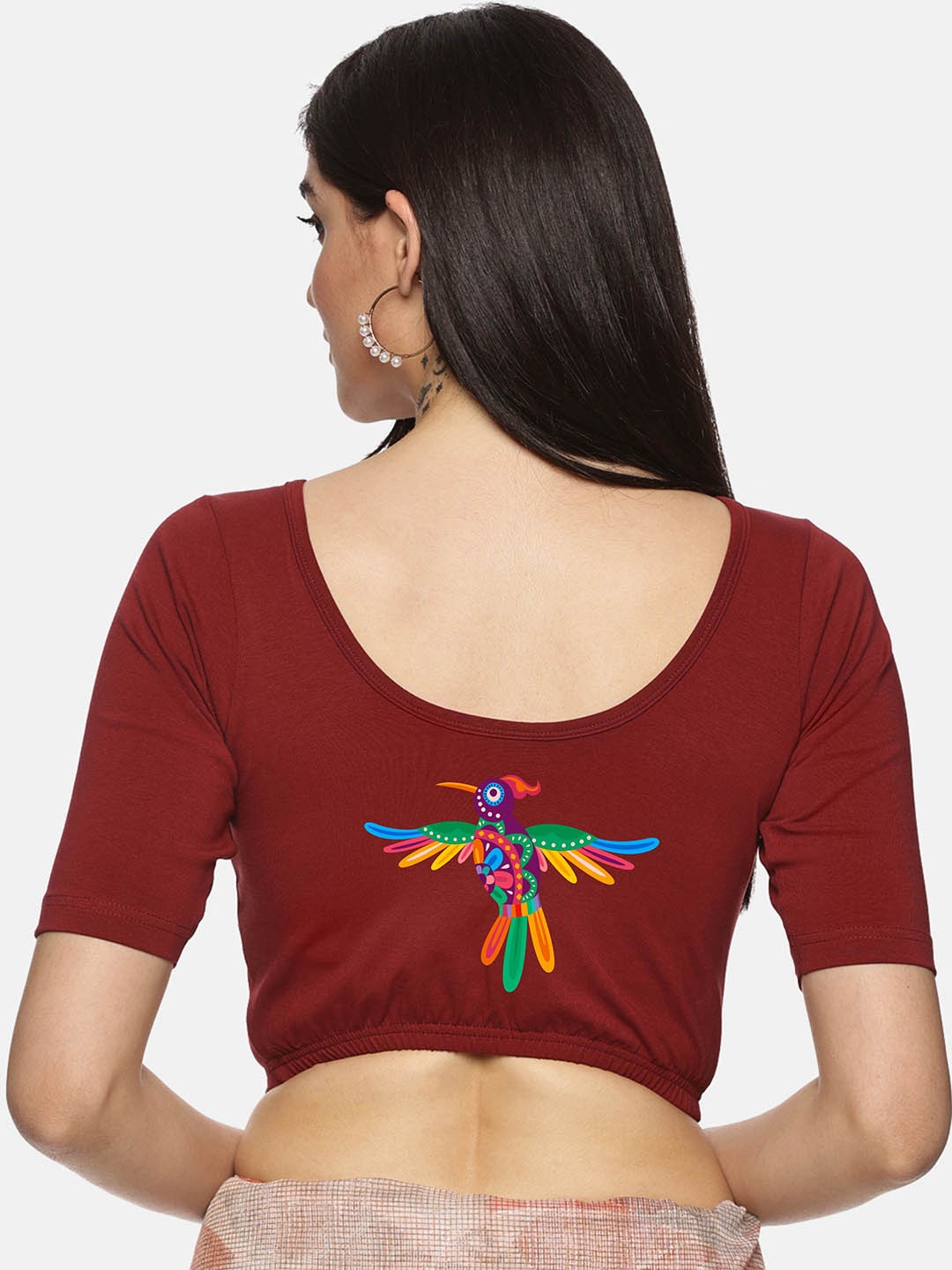 

NOT YET by us Women Printed Round Neck Saree Blouse, Maroon