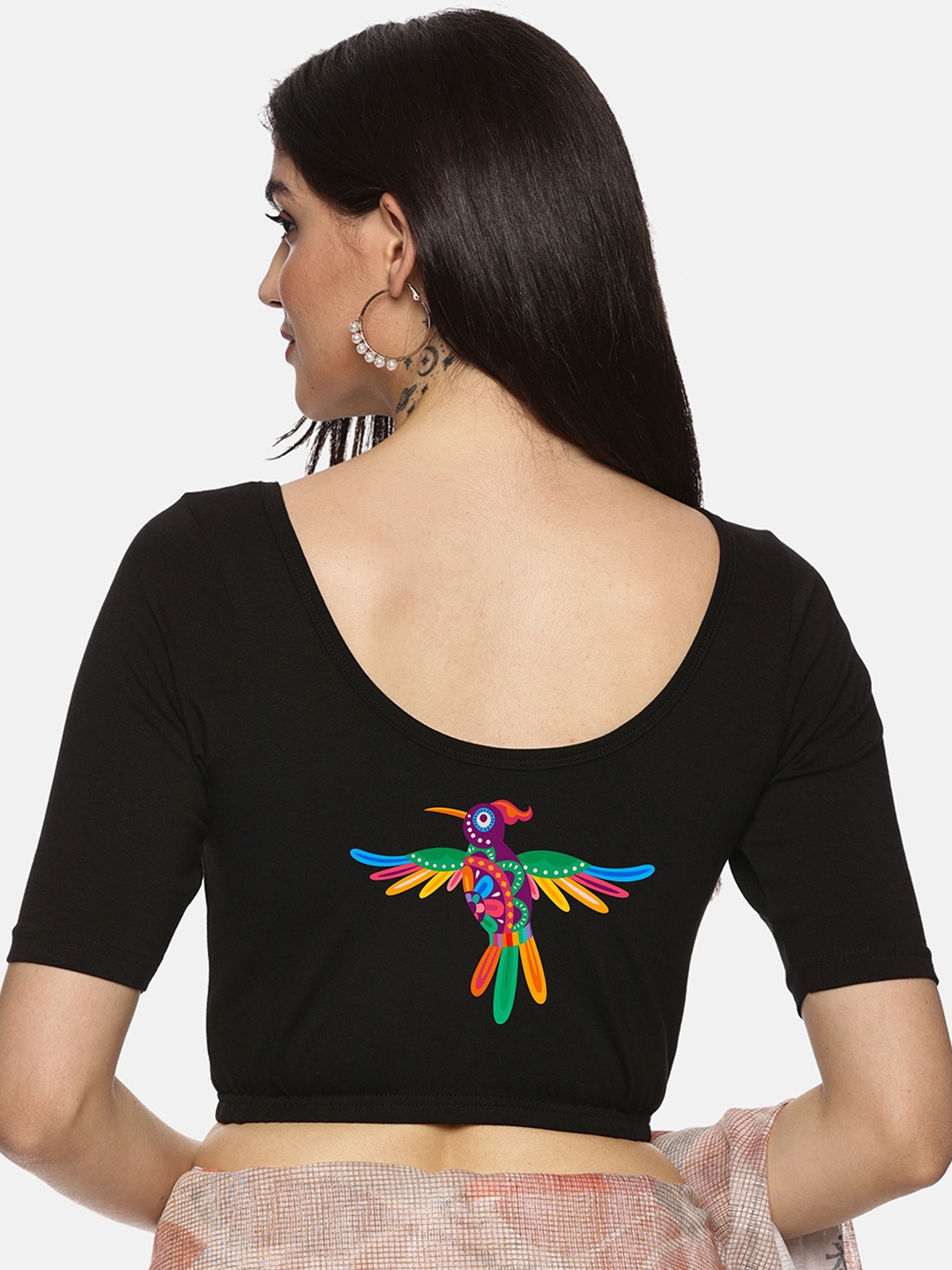 

NOT YET by us Printed Stretchable Saree Blouse, Black