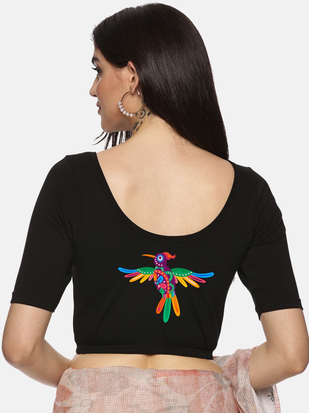 

NOT YET by us Printed Stretchable Saree Blouse, Black