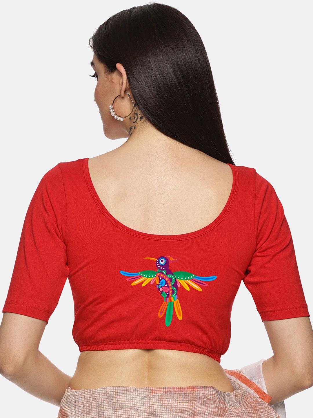 

NOT YET by us Women Printed Round Neck Saree Blouse, Red