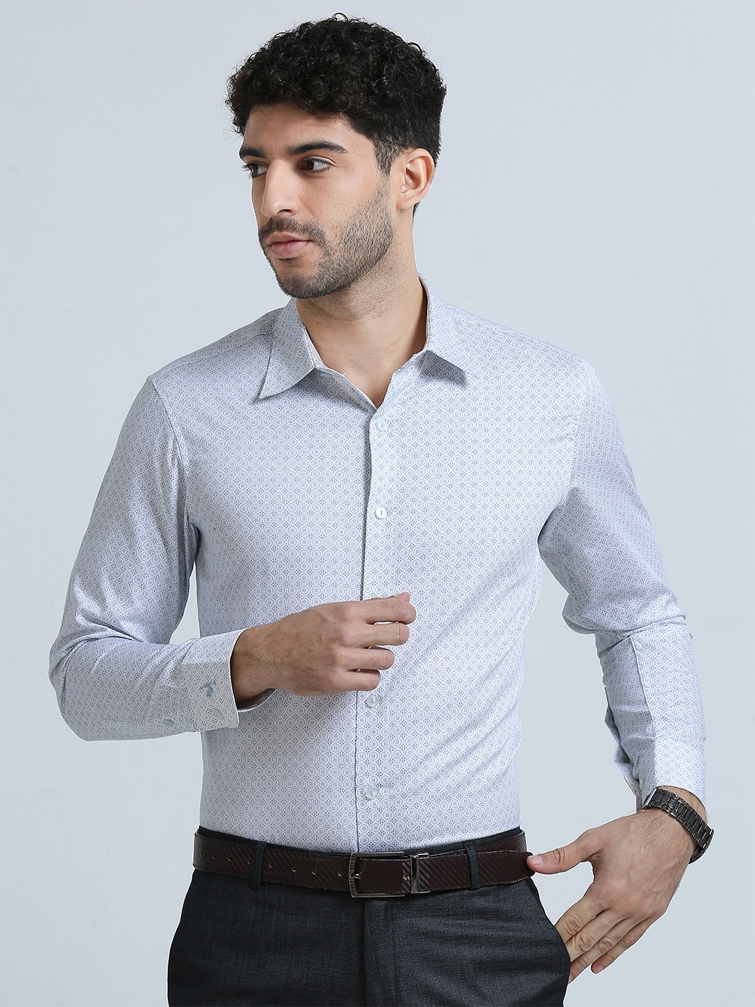 

THE FORMAL CLUB Printed Giza Cotton Formal Shirt, Blue