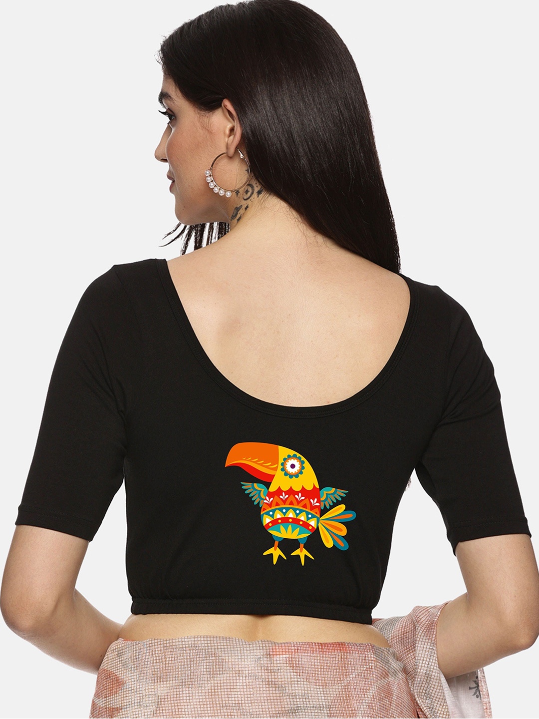 

NOT YET by us Printed Stretchable Saree Blouse, Black